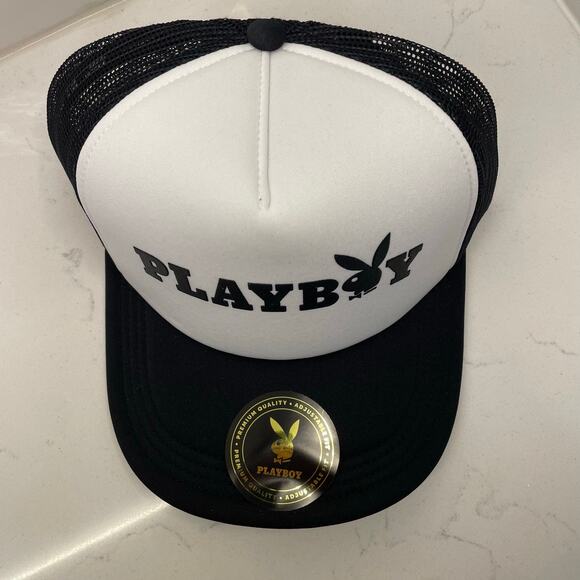 LIDS Playboy Trucker Snapback Hat Black and White Logo Tux Foam Logo Cap NEW - Picture 6 of 6
